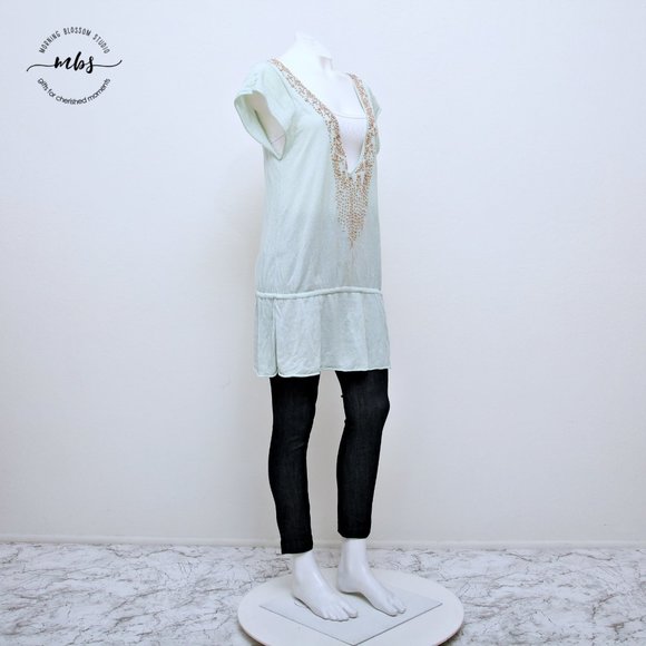 Free People Textured Scoop Neck Short Sleeve Tie Waist Oversized Tunic - Picture 1 of 10